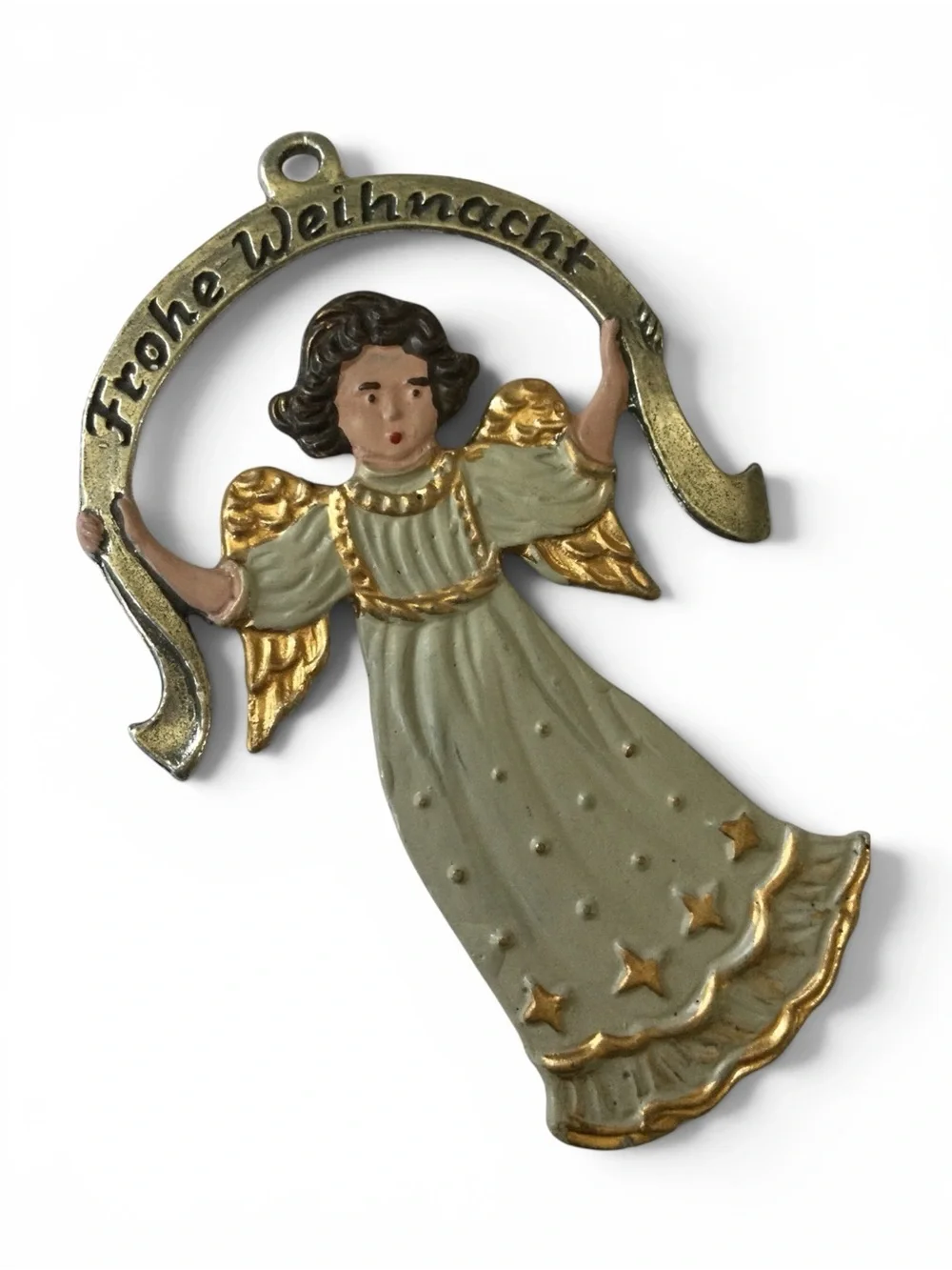 Vtg KUEHN ZINN German Hand-Painted Pewter Angel Ornament - 